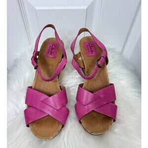 Clarks Women's Ankle Strap Sandals Pink Leather Size 9
